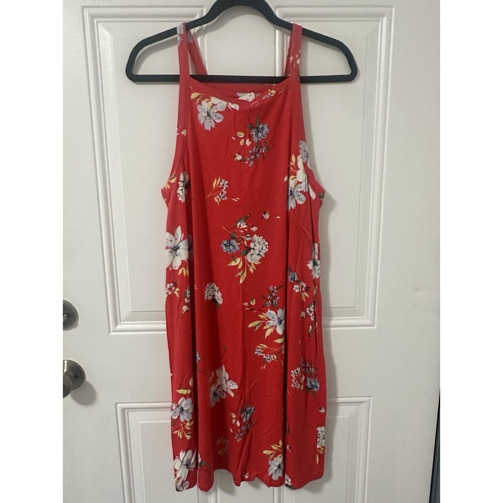 SO Red Floral Sleeveless Swing Dress L